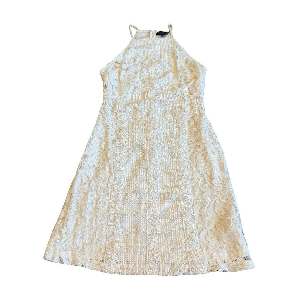 Topshop Off-White Lace Mini Dress Sheath Halter Top Party Fitted Size 2 Women's